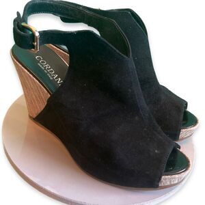 Cordani Black Wedge Suede Sandals Slingback Euro Size 39